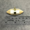 2" Iridescent Cream/Yellow Natural Abalone Shell Double Ended Pointed Spike Pendant with Gold Bail - Measuring 50mm x 18mm - (TR)