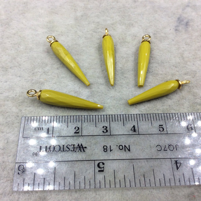 Small Gold Plated Sterling Silver Finish Faceted Spike Opaque Chartreuse Green Quartz Pendant  ~ 7 x 22-25mm - Sold Per Each, At Random