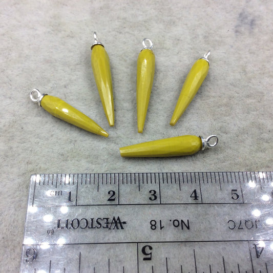 Small Sterling Silver Finish Faceted Spike Opaque Chartreuse Green Quartz Component  7 x 22-25mm - Sold Per Each, Selected at Random