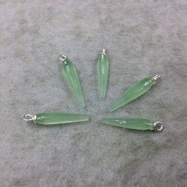 Small Sterling Silver Finish Faceted Spike Opaque Spring Green Quartz Component  7 x 22-25mm - Sold Per Each, Selected at Random