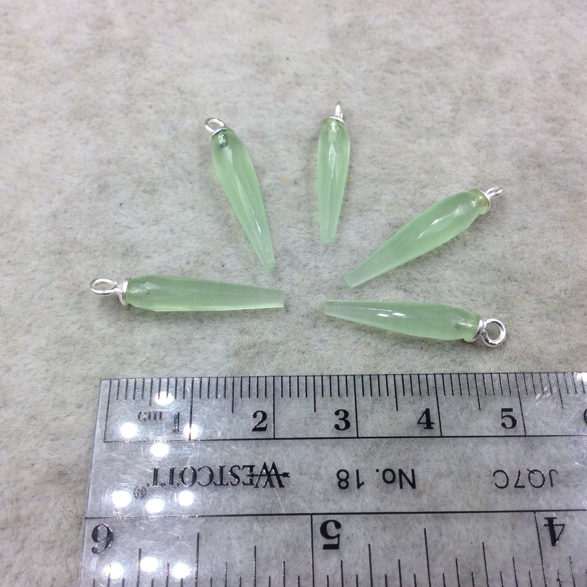 Small Sterling Silver Finish Faceted Spike Opaque Spring Green Quartz Component  7 x 22-25mm - Sold Per Each, Selected at Random