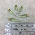 Light Green Quartz Bezel | Small Gold Plated Sterling Silver Finish Faceted Spike Opaque Pendant  ~ 7mm x 22-25mm - Sold Per Each