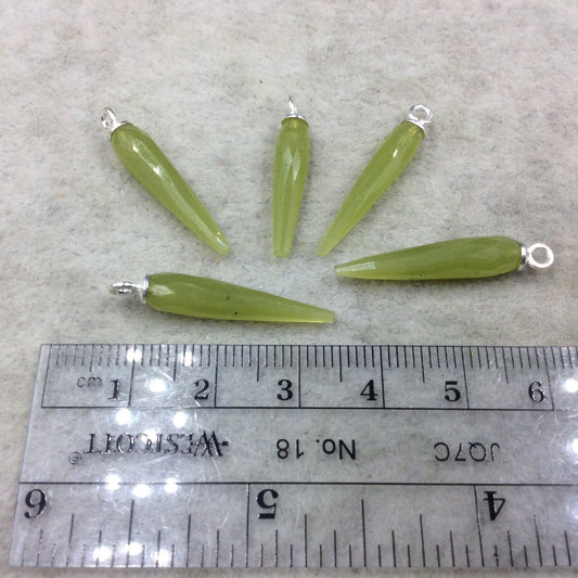 Small Sterling Silver Finish Faceted Spike Opaque Light Green Quartz Component  7 x 22-25mm - Sold Per Each, Selected at Random