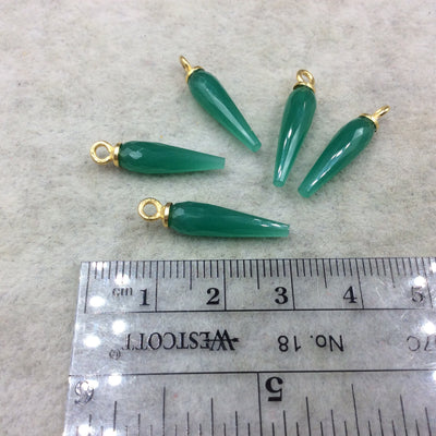 Small Gold Plated Sterling Silver Finish Faceted Spike Opaque Emerald Green Quartz Pendant  ~ 7 x 22-25mm - Sold Per Each, At Random