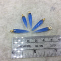Small Gold Plated Sterling Silver Finish Faceted Spike Opaque Denim Blue Quartz Pendant  ~ 7 x 22-25mm - Sold Per Each, At Random