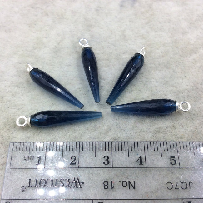 Small Sterling Silver Finish Faceted Spike Transparent Navy Blue Quartz Component  7 x 22-25mm - Sold Per Each, Selected at Random