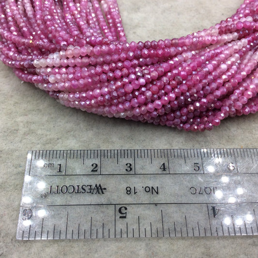 2mm x 2.5mm Faceted Mystic Pink Ombre/Gradient Dyed Natural Quartz Rondelle Beads - Sold by the 13" Strand (Approx. 150 Beads)