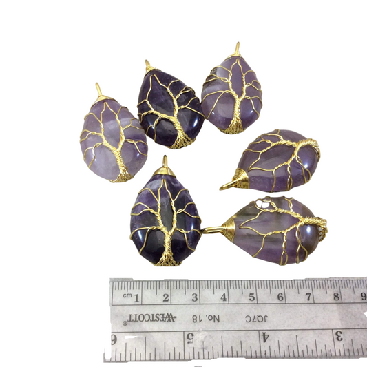 1.5" Gold Plated Copper Wire Wrapped Tree Focal Pendant with Amethyst  Stone - Measures 25mm x 30mm - Sold Individually, Chosen at Random