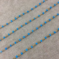 Gold Plated Sterling Silver Wrapped Rosary Chain with 2-3mm Faceted Natural Turquoise Rondelle Shape Beads - Sold per Foot! (SS002-GD)