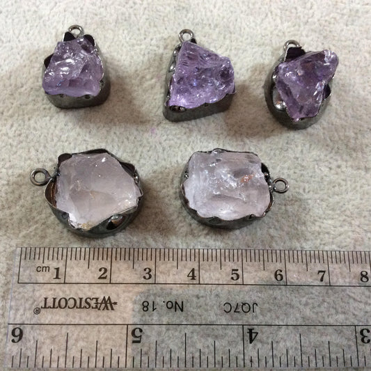 Gunmetal  Finish Large Raw Nugget Genuine Pale Amethyst Wavy Bezel Pendant - ~ 20mm - 23mm Long - Sold Individually, Selected Randomly