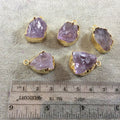 Gold Finish Large  Raw Nugget Genuine Pale Amethyst Wavy Bezel Pendant - 20mm - 22mm Long, Approx. - Sold Individually, Selected Randomly