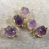 Gold Finish Large  Raw Nugget Genuine Pale Amethyst Wavy Bezel Connector - 20mm - 23mm Long, Approx. - Sold Individually, Selected Randomly