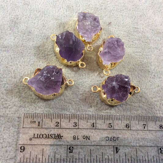 Gold Finish Large  Raw Nugget Genuine Pale Amethyst Wavy Bezel Connector - 20mm - 23mm Long, Approx. - Sold Individually, Selected Randomly