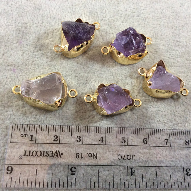 Pale Amethyst Bezel | Gold Finish Medium Raw Nugget Genuine Wavy Bezel Connector - 17mm - 21mm Long, Approx. - Sold Individually