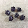 Gunmetal Finish Small Raw Nugget Genuine Dark Amethyst Wavy Bezel Pendant - ~ 10mm - 15mm Long - Sold Individually, Selected Randomly