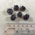 Gunmetal Finish Small Raw Nugget Genuine Dark Amethyst Wavy Bezel Pendant - ~ 10mm - 15mm Long - Sold Individually, Selected Randomly
