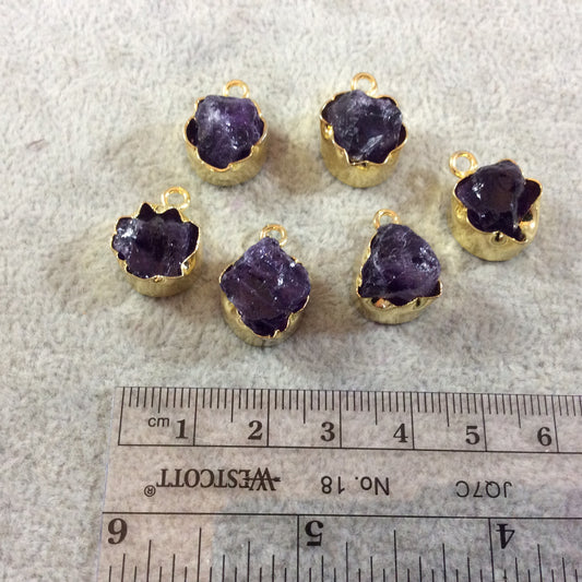 Gold Finish Small Raw Nugget Genuine Dark Amethyst Wavy Bezel Pendant - 12mm - 15mm Long, Approx. - Sold Individually, Selected Randomly