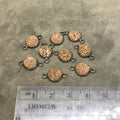 Gunmetal Finish Metallic Peach/Rose Gold Round/Coin Shaped Natural Druzy Agate Bezel Connector Component - Measures 8mm x 8mm - Sold as Each