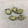 Gunmetal Finish Large Raw Nugget Genuine Lemon Quartz Wavy Bezel Connector - ~ 18mm - 22mm Long - Sold Individually, Selected Randomly