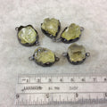 Gunmetal Finish Large Raw Nugget Genuine Lemon Quartz Wavy Bezel Connector - ~ 18mm - 22mm Long - Sold Individually, Selected Randomly