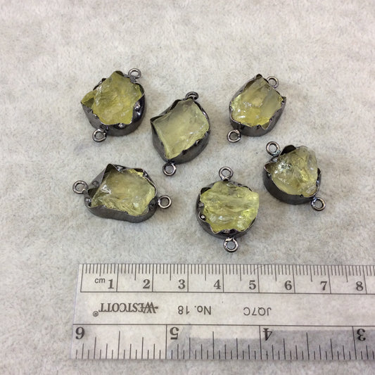Gunmetal Finish Medium Raw Nugget Genuine Lemon Quartz Wavy Bezel Connector - ~ 15mm - 20mm Long - Sold Individually, Selected Randomly