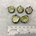 Gunmetal Finish Large Raw Nugget Genuine Lemon Quartz Wavy Bezel Pendant - ~ 20mm - 23mm Long - Sold Individually, Selected Randomly