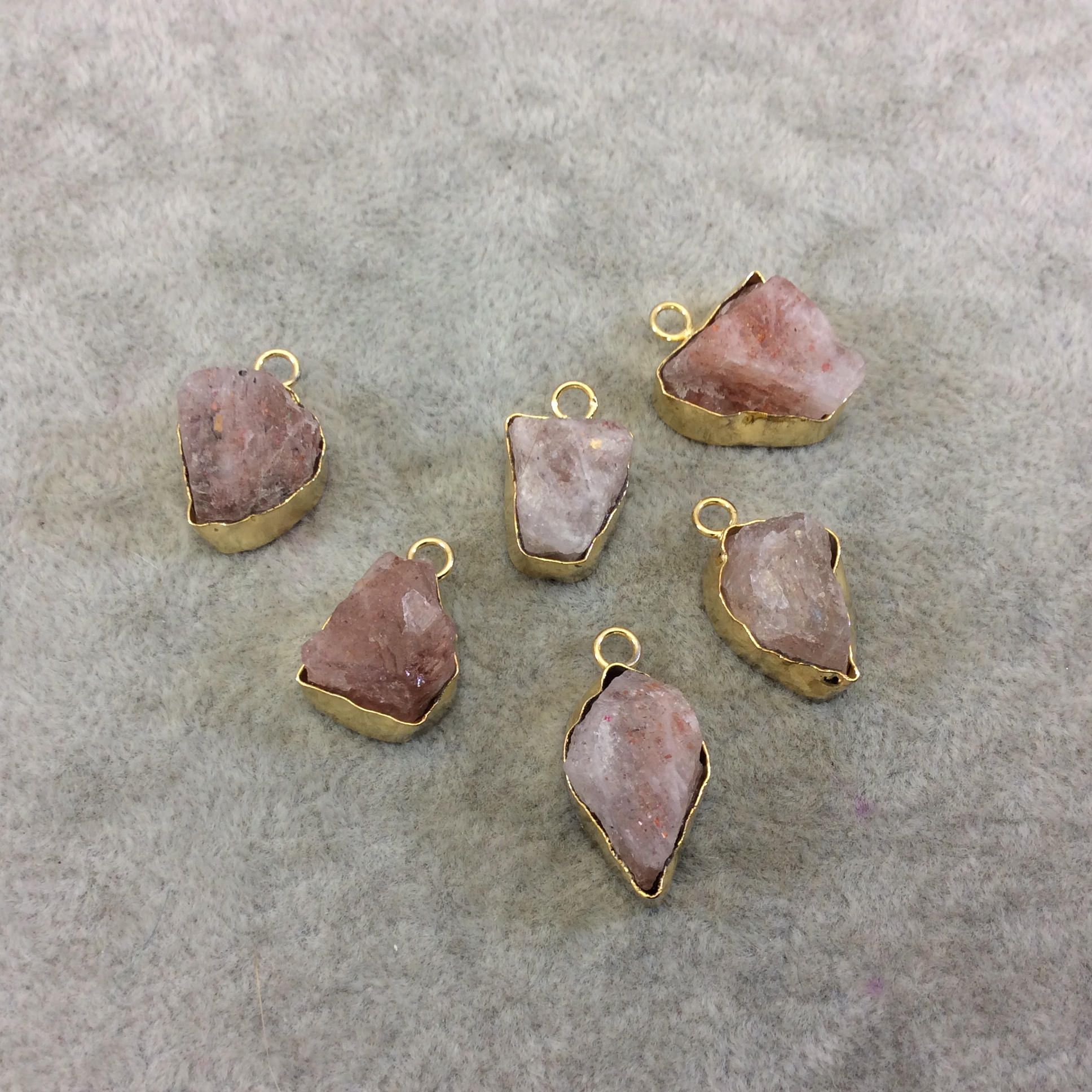 Gold Finish Medium Raw Nugget Genuine Peach Sunstone Wavy Bezel Pendant - 15mm - 20mm Long, Approx. - Sold Individually, Selected Randomly