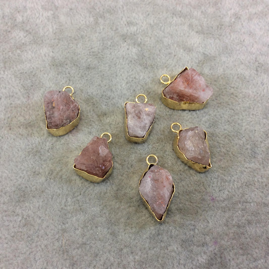 Gold Finish Medium Raw Nugget Genuine Peach Sunstone Wavy Bezel Pendant - 15mm - 20mm Long, Approx. - Sold Individually, Selected Randomly