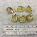 Gold Finish Medium Raw Nugget Genuine Lemon Quartz Wavy Bezel Pendant - ~ 17mm - 24mm Long - Sold Individually, Selected Randomly