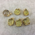 Gold Finish Medium Raw Nugget Genuine Lemon Quartz Wavy Bezel Pendant - ~ 17mm - 24mm Long - Sold Individually, Selected Randomly