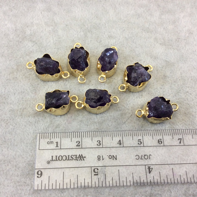 Dark Amethyst Bezel | Gold Finish Small Raw Nugget Genuine Wavy Bezel Connector - 12mm - 15mm Long, Approx. - Sold Individually