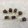 Dark Amethyst Bezel | Gold Finish Small Raw Nugget Genuine Wavy Bezel Connector - 12mm - 15mm Long, Approx. - Sold Individually