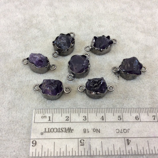Gunmetal Finish Small Raw Nugget Genuine Dark Amethyst Wavy Bezel Connector - ~ 13mm - 15mm Long - Sold Individually, Selected Randomly