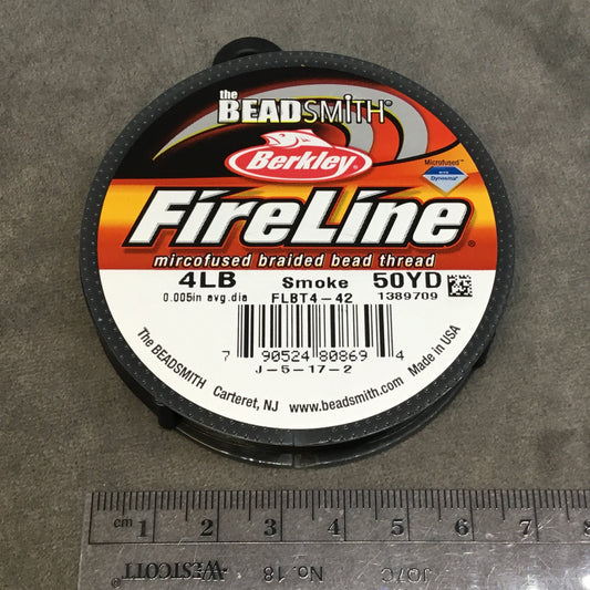 50 Yard Spool of 4lb. Smoke Gray Colored Fireline® Braided Beading Thread, Beadsmith/Berkley® Branded - 0.13mm/0.005" Diameter, Approx.