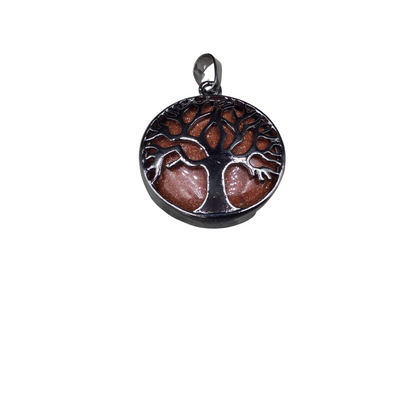 1" Gunmetal Plated Copper Cut Out Tree Focal Bezel Pendant with Goldstone - Measures 26mm x 26mm - Sold Per Each, Chosen at Random
