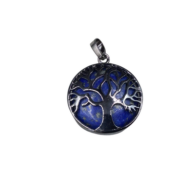 1" Gunmetal Plated Copper Cut Out Tree Focal Bezel Pendant with Lapis Lazuli Stone - Measures 26mm x 26mm - Sold Per Each, Chosen at Random