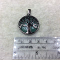 1" Gunmetal Plated Copper Cut Out Tree Focal Bezel Pendant with Aventurine - Measures 26mm x 26mm - Sold Per Each, Chosen at Random
