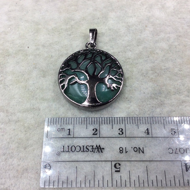 1" Gunmetal Plated Copper Cut Out Tree Focal Bezel Pendant with Aventurine - Measures 26mm x 26mm - Sold Per Each, Chosen at Random