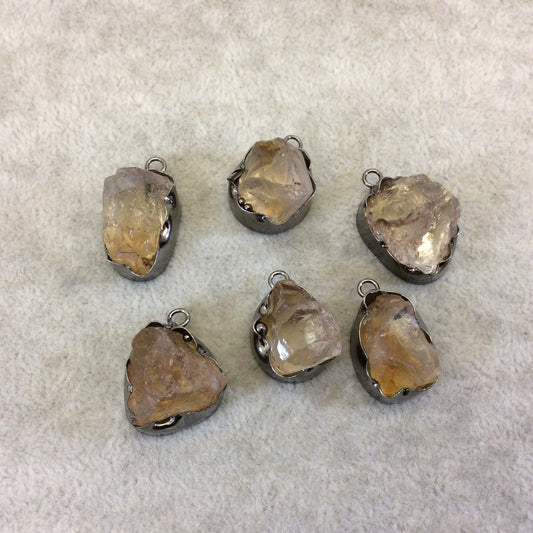Gunmetal Finish Medium Raw Nugget Genuine Citrine Quartz Wavy Bezel Pendant - ~ 16mm - 20mm Long - Sold Individually, Selected Randomly