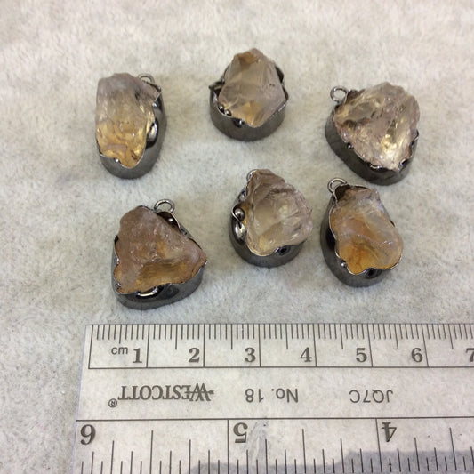 Gunmetal Finish Medium Raw Nugget Genuine Citrine Quartz Wavy Bezel Pendant - ~ 16mm - 20mm Long - Sold Individually, Selected Randomly