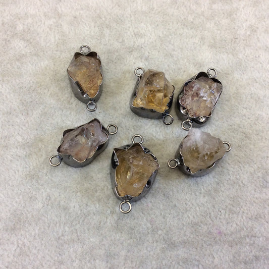 Citrine Quartz Bezel | Gunmetal Finish Medium Raw Nugget Genuine Wavy Bezel Connector - ~ 16mm - 20mm Long - Sold Individually