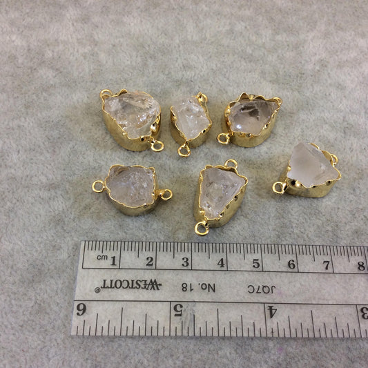 Gold Finish Medium Raw Nugget Genuine Mixed White Quartz Wavy Bezel Connector - ~ 16mm - 20mm Long - Sold Individually, Selected Randomly