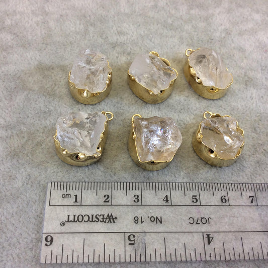Gold Finish Large Raw Nugget Genuine Mixed White Quartz Wavy Bezel Pendant - ~ 18mm - 23mm Long - Sold Individually, Selected Randomly