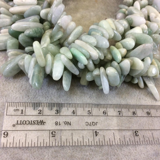 Pale Seafoam Green Natural Jade Stick Beads - 15" Strand (Approx. 115 Beads) - Measuring 3-5mm x 10-20mm - Natural Semi-Precious Gemstone