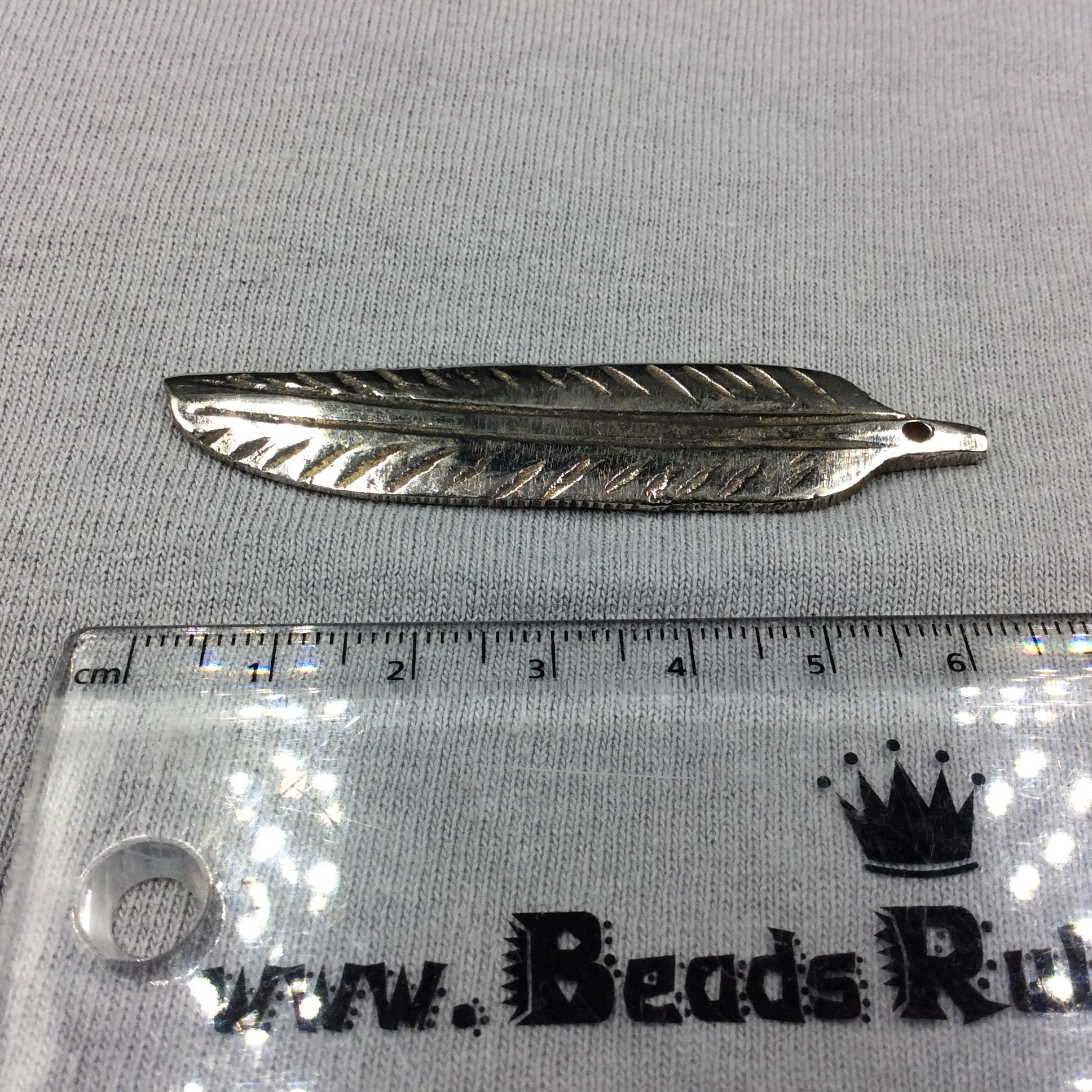 Large Silver-Plated Copper Long Pointed Leaf/Feather Shaped Pendant Style A - Measuring 13mm x 58mm - Sold Individually, Selected at Random