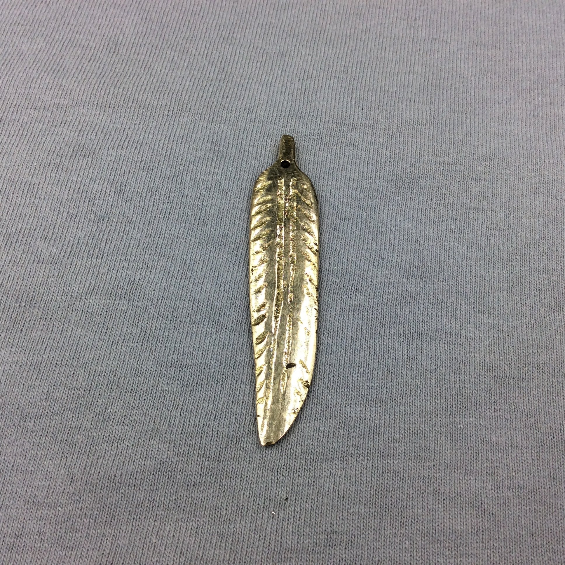 Large Gold-Plated Copper Long Pointed Leaf/Feather Shaped Pendant Style A - Measuring 13mm x 58mm - Sold Individually, Chosen at Random