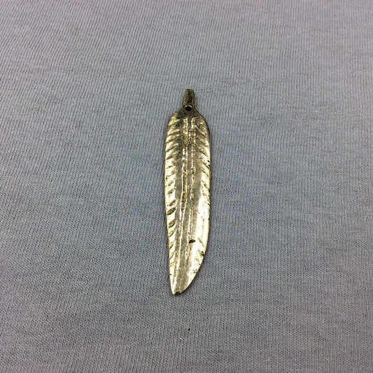 Large Gold-Plated Copper Long Pointed Leaf/Feather Shaped Pendant Style A - Measuring 13mm x 58mm - Sold Individually, Chosen at Random