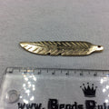 Large Gold-Plated Copper Long Pointed Leaf/Feather Shaped Pendant Style B - Measuring 14mm x 66mm - Sold Individually, Chosen at Random