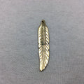 Large Gold-Plated Copper Long Pointed Leaf/Feather Shaped Pendant Style B - Measuring 14mm x 66mm - Sold Individually, Chosen at Random