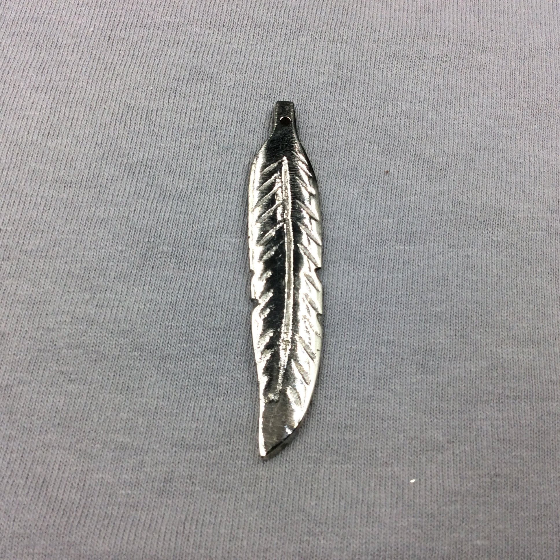 Large Silver-Plated Copper Long Pointed Leaf/Feather Shaped Pendant Style B - Measuring 13mm x 58mm - Sold Individually, Selected at Random